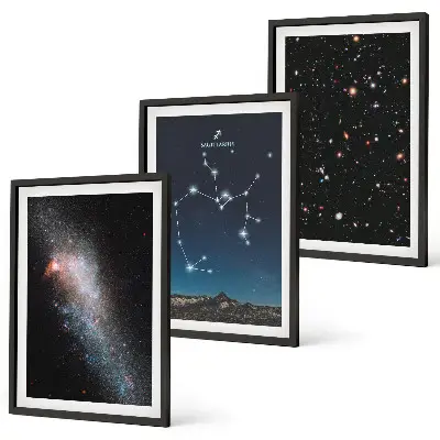 Gerahmtes Bilderset mit Galaxien, Sternbildern und Weltraummotiven vom Schützen