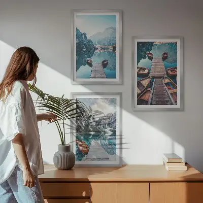 3er-Set Bilder mit Rahmen mit Motiven von Seebrücken Booten und Frieden