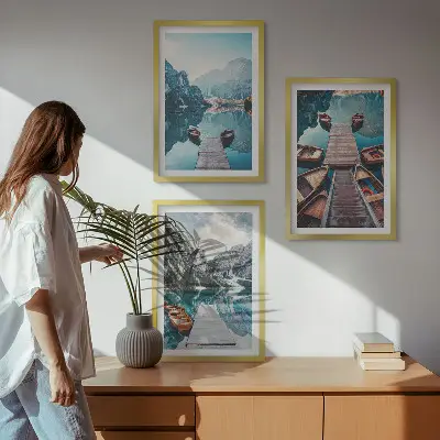3er-Set Bilder mit Rahmen mit Motiven von Seebrücken Booten und Frieden