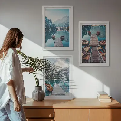 3er-Set Bilder mit Rahmen mit Motiven von Seebrücken Booten und Frieden