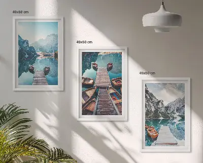 3er-Set Bilder mit Rahmen mit Motiven von Seebrücken Booten und Frieden