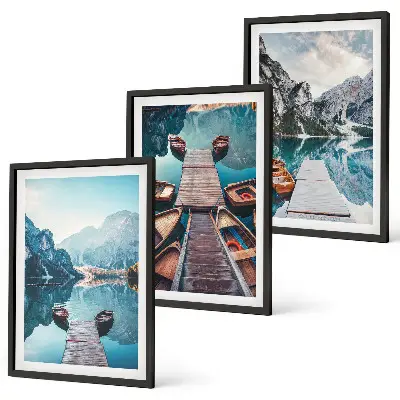 3er-Set Bilder mit Rahmen mit Motiven von Seebrücken Booten und Frieden
