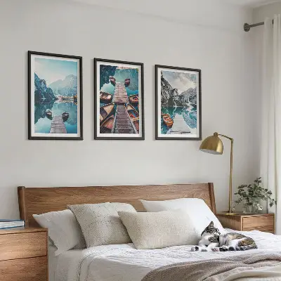 3er-Set Bilder mit Rahmen mit Motiven von Seebrücken Booten und Frieden