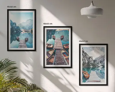 3er-Set Bilder mit Rahmen mit Motiven von Seebrücken Booten und Frieden
