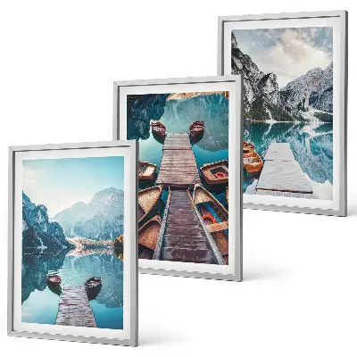 3er-Set Bilder mit Rahmen mit Motiven von Seebrücken Booten und Frieden
