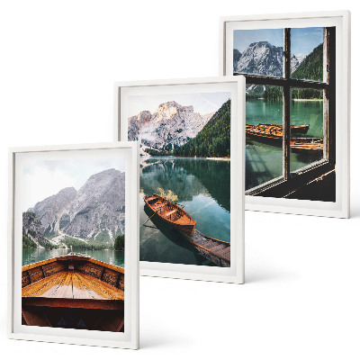 Bilder-3er-set mit rahmen Fenster für Boote auf dem Bergsee