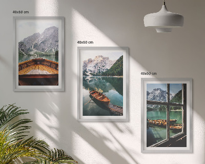 Bilder-3er-set mit rahmen Fenster für Boote auf dem Bergsee