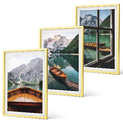 Bilder-3er-set mit rahmen Fenster für Boote auf dem Bergsee