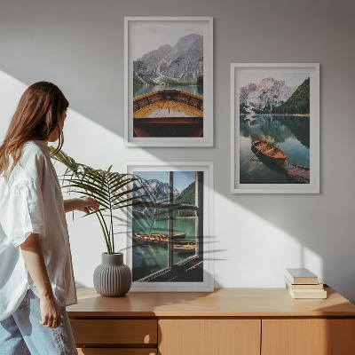 Bilder-3er-set mit rahmen Fenster für Boote auf dem Bergsee