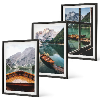 Bilder-3er-set mit rahmen Fenster für Boote auf dem Bergsee