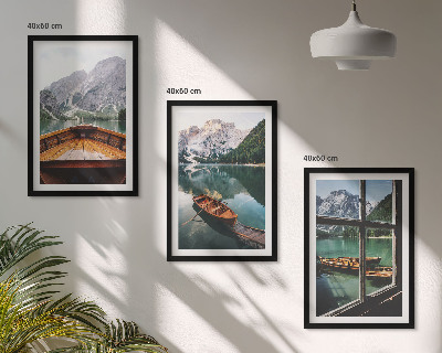Bilder-3er-set mit rahmen Fenster für Boote auf dem Bergsee