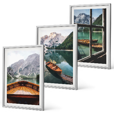 Bilder-3er-set mit rahmen Fenster für Boote auf dem Bergsee