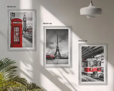 Gerahmtes Bilderset mit Motiven von Ikonen aus London und Paris sowie Verkehr