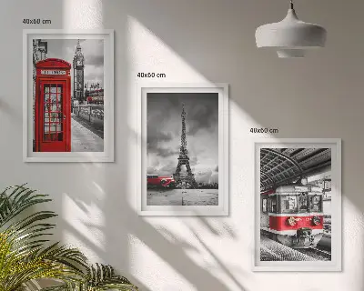 Gerahmtes Bilderset mit Motiven von Ikonen aus London und Paris sowie Verkehr