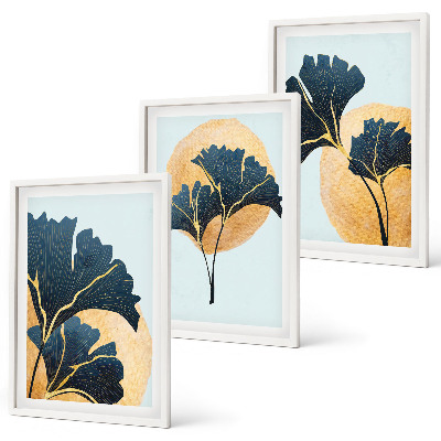 Bilder-3er-set mit rahmen Ginkgoblätter, heller Hintergrund