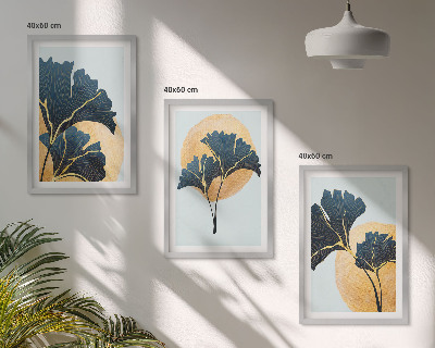 Bilder-3er-set mit rahmen Ginkgoblätter, heller Hintergrund