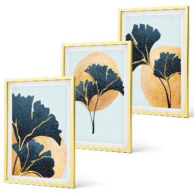Bilder-3er-set mit rahmen Ginkgoblätter, heller Hintergrund