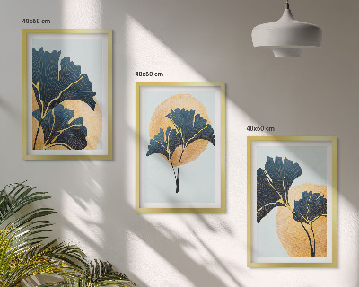 Bilder-3er-set mit rahmen Ginkgoblätter, heller Hintergrund