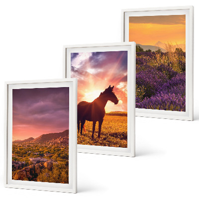 Gerahmtes bilderset Berglandschaft mit einem Pferd