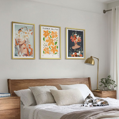 Bilder-3er-set mit rahmen Blumenporträts mit Blumensträußen