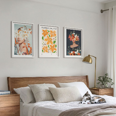 Bilder-3er-set mit rahmen Blumenporträts mit Blumensträußen