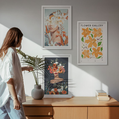 Bilder-3er-set mit rahmen Blumenporträts mit Blumensträußen