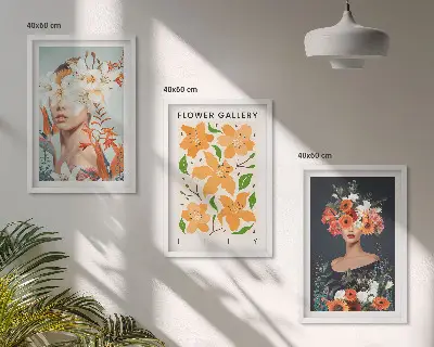 Blumenporträts mit Blumensträußen 3er-Set mit Rahmen