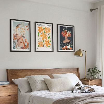 Bilder-3er-set mit rahmen Blumenporträts mit Blumensträußen