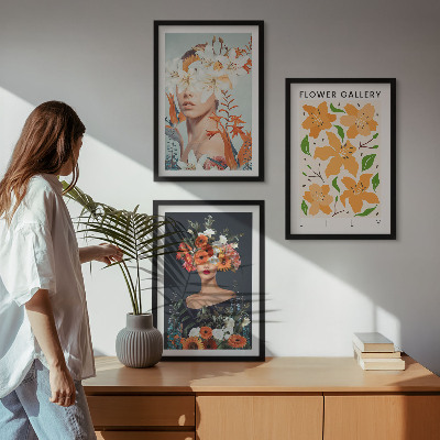 Bilder-3er-set mit rahmen Blumenporträts mit Blumensträußen