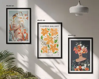 Blumenporträts mit Blumensträußen 3er-Set mit Rahmen