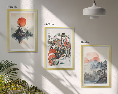Gerahmtes bilderset Asiatische Japandi-Malereien