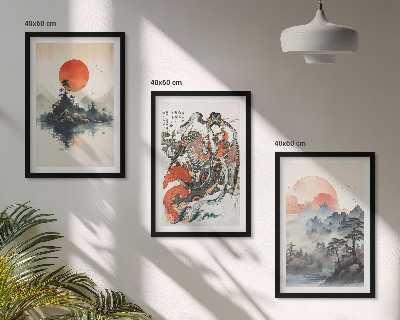 Gerahmtes bilderset Asiatische Japandi-Malereien