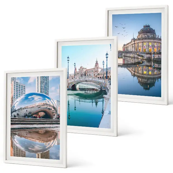 Architektur von Städten am Wasser 3er-Set Bilder mit Rahmen