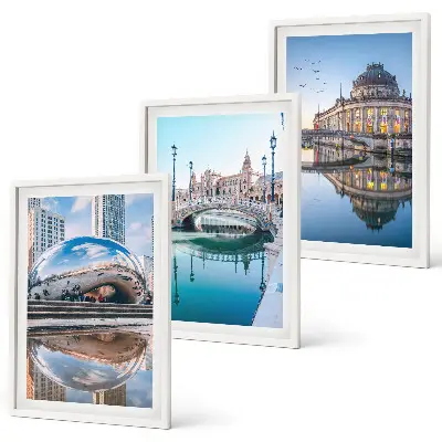 Architektur von Städten am Wasser 3er-Set Bilder mit Rahmen
