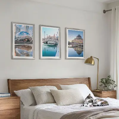 Architektur von Städten am Wasser 3er-Set Bilder mit Rahmen