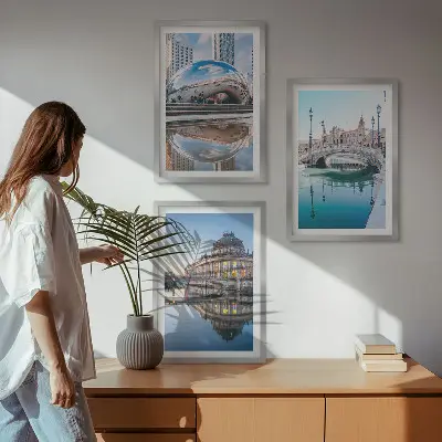 Architektur von Städten am Wasser 3er-Set Bilder mit Rahmen