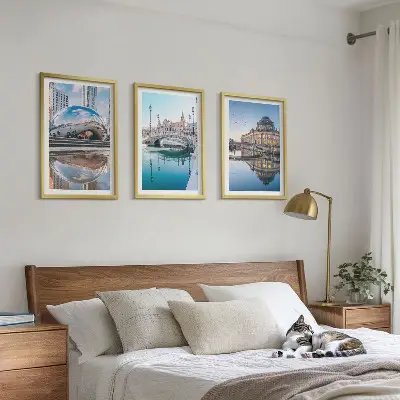 Architektur von Städten am Wasser 3er-Set Bilder mit Rahmen