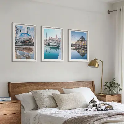 Architektur von Städten am Wasser 3er-Set Bilder mit Rahmen