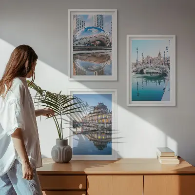Architektur von Städten am Wasser 3er-Set Bilder mit Rahmen