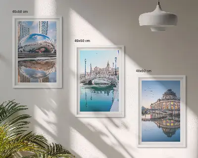 Architektur von Städten am Wasser 3er-Set Bilder mit Rahmen