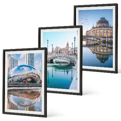 Architektur von Städten am Wasser 3er-Set Bilder mit Rahmen