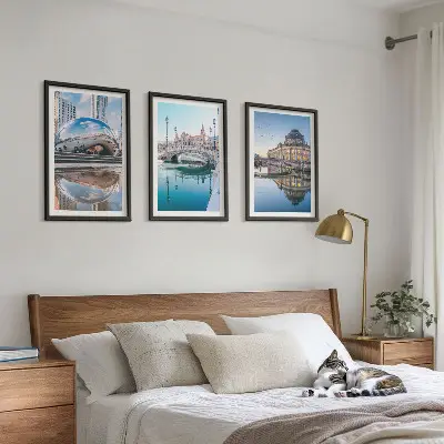 Architektur von Städten am Wasser 3er-Set Bilder mit Rahmen