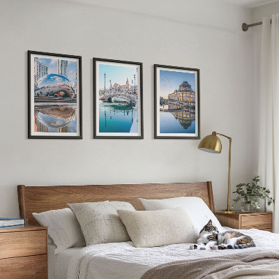 Bilder-3er-set mit rahmen Architektur von Städten am Wasser