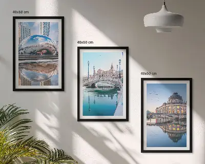 Architektur von Städten am Wasser 3er-Set Bilder mit Rahmen