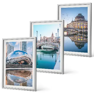 Architektur von Städten am Wasser 3er-Set Bilder mit Rahmen