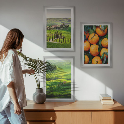 Gerahmtes bilderset Italienische Landschaft mit Orangen