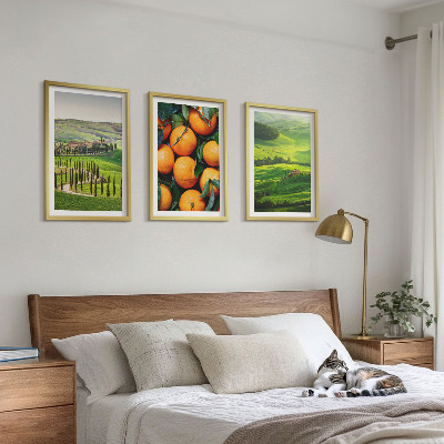 Gerahmtes bilderset Italienische Landschaft mit Orangen