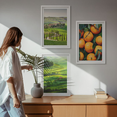 Gerahmtes bilderset Italienische Landschaft mit Orangen