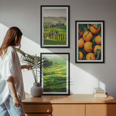 Gerahmtes bilderset Italienische Landschaft mit Orangen