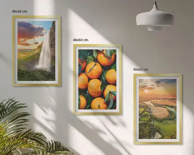 Orange Mountain Wasserfall 3er-Set Bilder mit Rahmen